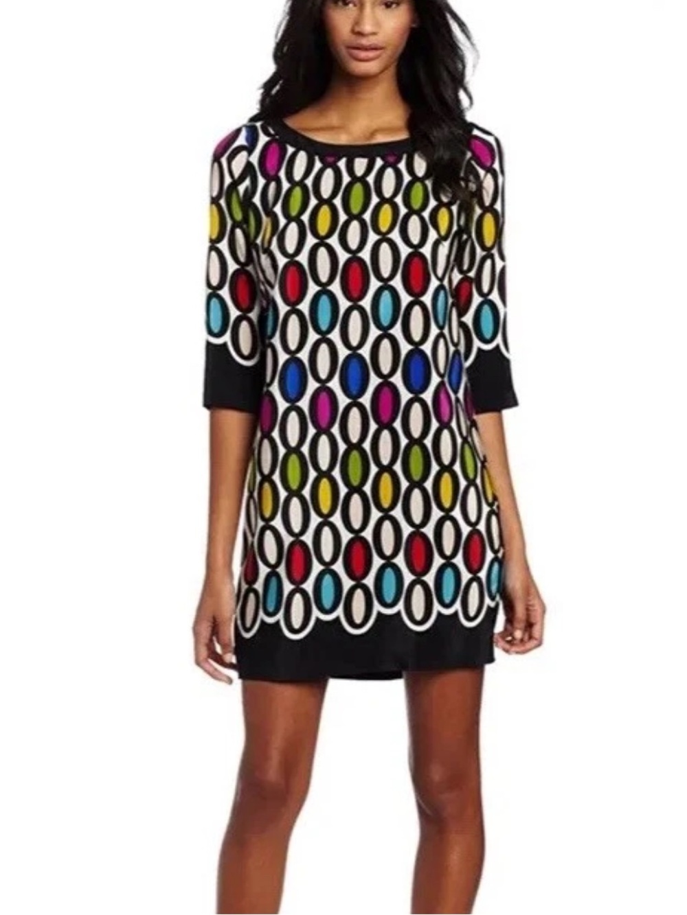 Trina Turk Ronson Multicolor Oval-Print Mini Shift Dress silk